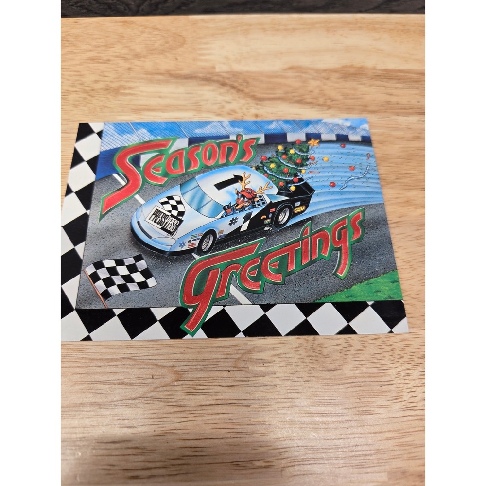 Vintage 1995 Press Pass Racing Season's Greetings Postcard Stock Car Christmas